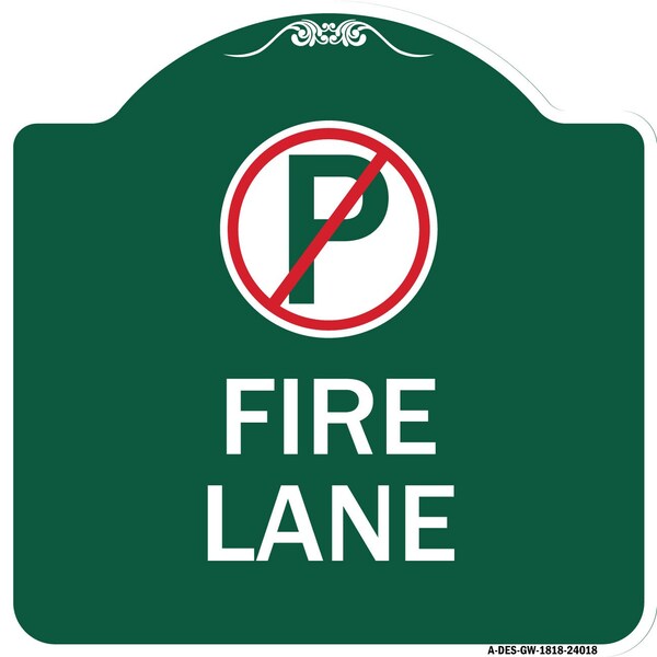Signmission Fire Lane No Parking Symbol, Green & White Aluminum Architectural Sign, 18" x 18", GW-1818-24018 A-DES-GW-1818-24018 - main